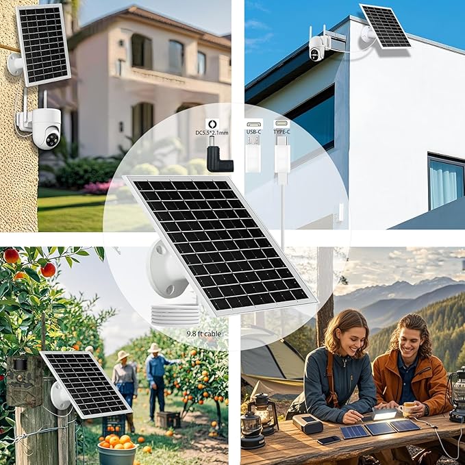 5V 6W USB Solar Panel Portable 5 Volt 6 Watt High Efficiency Monocrystalline Solar Panel Charger Type-C Micro USB C DC Port for Camera Fan Camping Lantern Etc(1 Pack White)