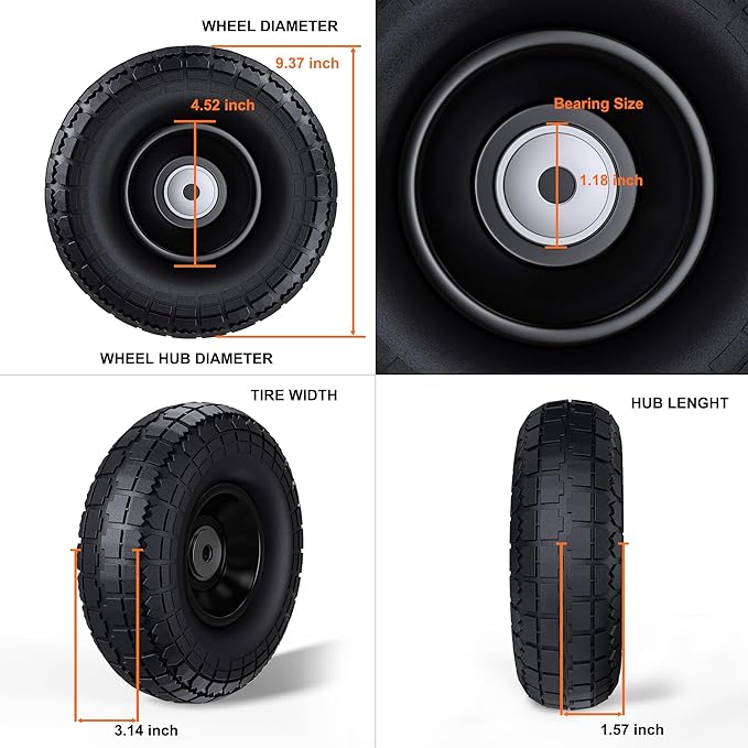 Moving Dolly with Handle, 2 × 10" Heavy Duty Solid Rubber Tires Wheels 1000LBS Load Capacity for Panel/Slab/Plywood/Door/Granite/Drywall Material Handling and More - Black