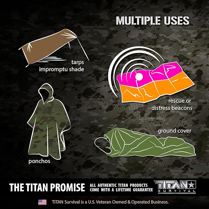 TITAN Survival - Mylar Survival Blankets 5 Pack - 90% Heat Retention & Waterproof Design - Emergency Blanket Cold Weather Protection & Survival Kits - Durable Space Blanket for Outdoor Use