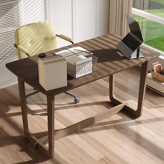 MOUMON Writing Desk, 51.2” Small Computer Desk for Home Office, Wood Study Table Craft Desks for Living Room Bedroom, Round Edge, Brown, 27.6”D x 51.2”W x 28.7”H