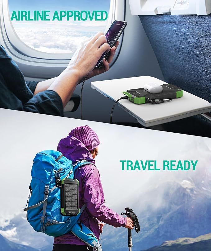 BLAVOR Solar Power Bank 10,000mAh, Portable Wireless Charger, 20W Fast Charging External Battery Pack with USB C for Cell Phones, Solar Panel Charger with Dual Flashlight for Camping