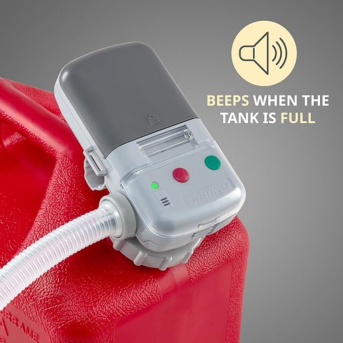 Deway Automatic Fuel Transfer Pump with Auto-Stop & Beeps When Tank Is Full, AA Battery Powered, Advanced Adapter Fits All Size Cans, Extra Long Hose, Portable Liquid Pump for Gasoline, Diesel & More
