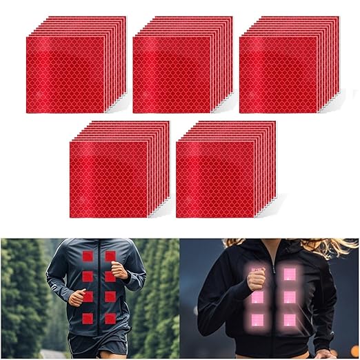 Non Fading Red Reflective Stickers 2 inch X 2 inch, Outdoor Waterproof High Visibility Warning Safety Adhesive Reflector Tape (50 Pcs)