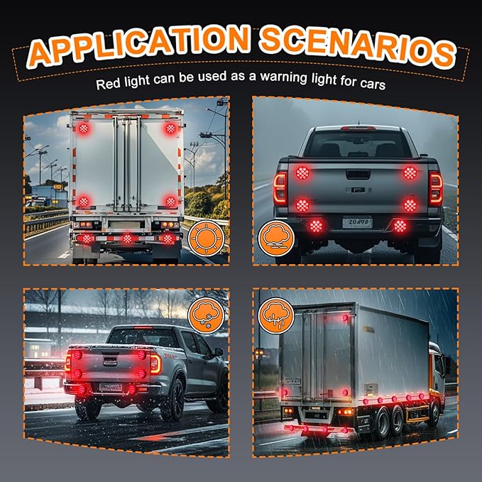 2PCS Magnetic Red Strobe Lights for Trucks, Battery Powered LED Rechargeable Flashing Lights for Vehicles, Red Beacon Wireless Roadside Emergency Safety Warning Lights for Trucks Trailer Car