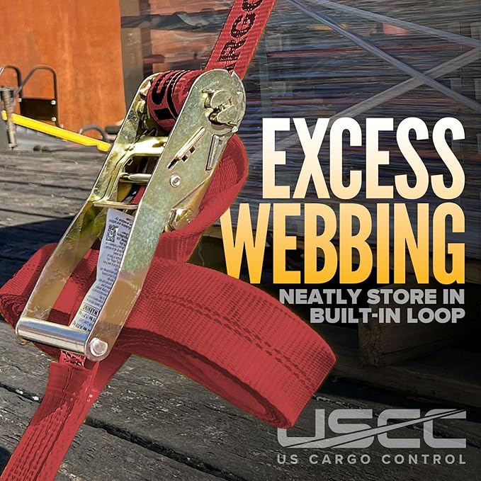 US Cargo Control Flat Hook Ratchet Straps 2 Inch X 30 Foot (10-Pack), 10,000 LBS Break Strength, Red Heavy Duty Ratchet Straps with Black Flat Hooks, Tie Downs for Flatbed Trailer