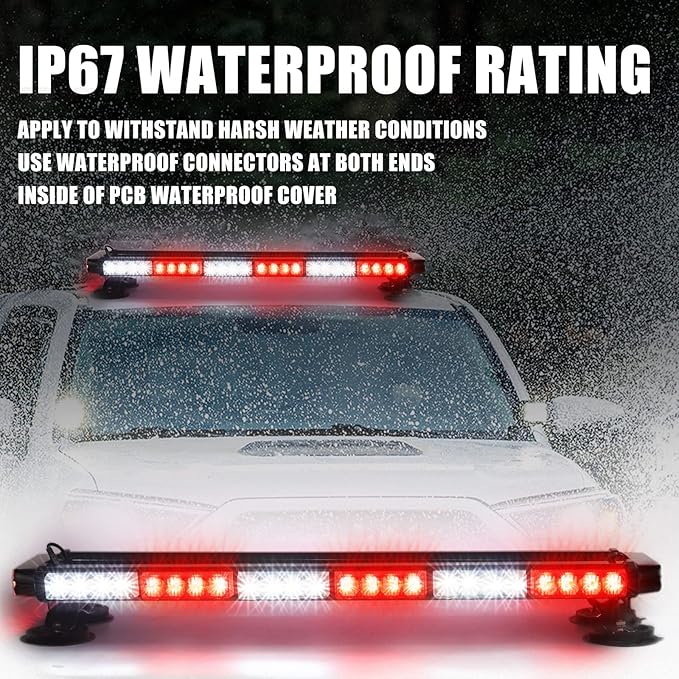 WINECO Red White Roof top light bar Magnetic Flashing 56 LED Emergency Strobe Light Bar for Volunteer POV Firefighter EMS Law Enforcement Vehicles Police Cars, Double Side Safety Warning Beacon Lights
