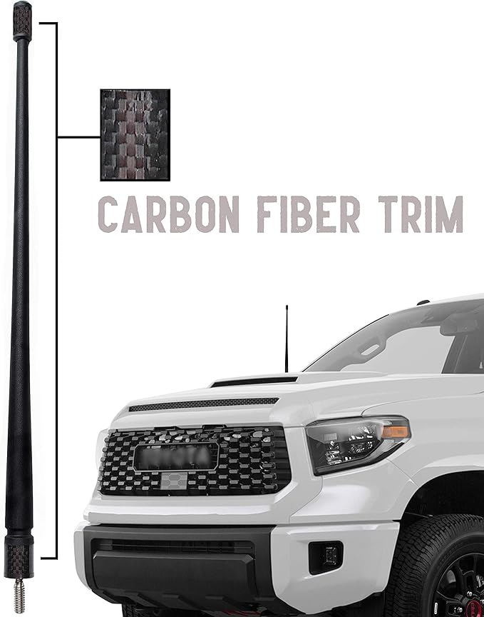 Votex - The Spartan - 13 3/4 Inch Rubber Antenna fits Toyota Tacoma | Tundra Accessories - USA Stainless Steel Threading - Black Carbon Fiber Trim - Tuned Internal Copper Coil