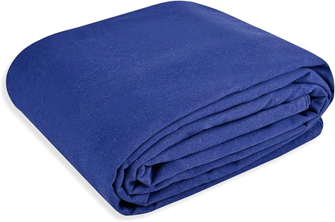 WHITEDUCK 10'x12' Canvas Tarp 18 oz/37 Mil Heavy Duty Waterproof UV Resistant, Rustproof Grommets, Industrial & Commercial Use Cloth Tarp (Finished Size: 9'6"x11'6", Blue)