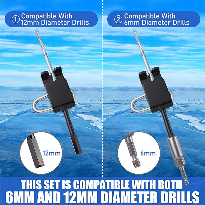 TOBWOLF Ice Anchor Tool Kit, Premium Ice Fishing Anchor Tool with Socket Adapter, Ice Fishing Tent Stakes, Drill Adapter, Rope Tensioners, Ideal for Ice Fishing Enthusiasts to Set Up Shelter Tent