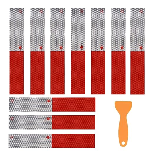 Reflective Tape, 2" × 12" × 10 PCS Red & Silver High Intensity Self Adhesive Waterproof Trailer Outdoor Safety Caution Reflector for Cars, Trucks, Trailers, Boats, Road Signs