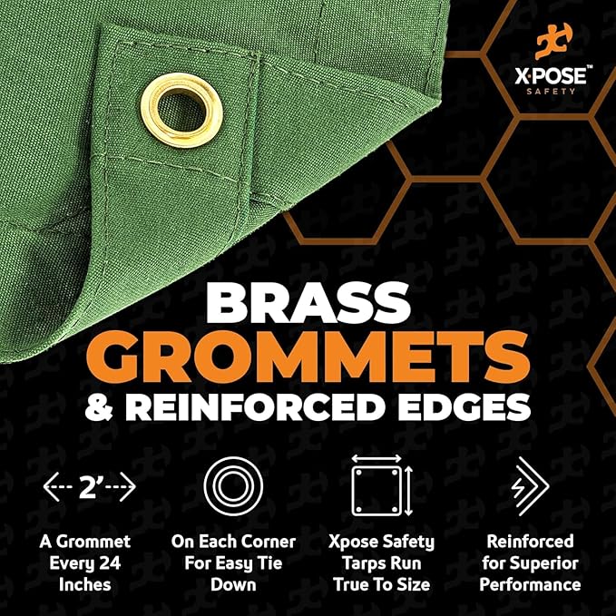 Xpose Safety Canvas Tarp - 10oz Green Canvas Tarps Heavy Duty Water Resistant with Brass Grommets- Multipurpose Outdoor Tarpaulin for Camping, Canopy, Trailer, Equipment Cover 7' x 9' (2 Pack)