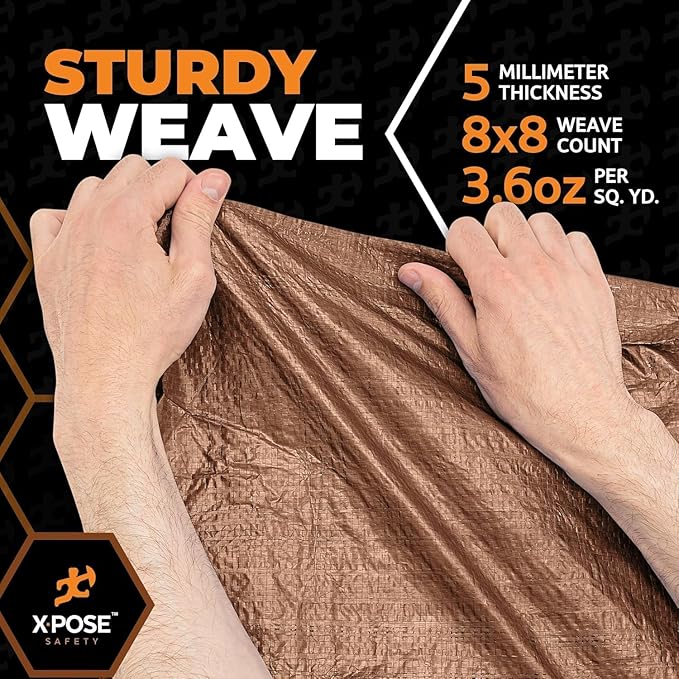Multipurpose Protective Cover Brown Poly Tarp 12' x 716- Bulk Half Pallet (240 Pack) Durable, Water Resistant, Weather Resistant - 5 Mil Thick Polyethylene - by Xpose Safety
