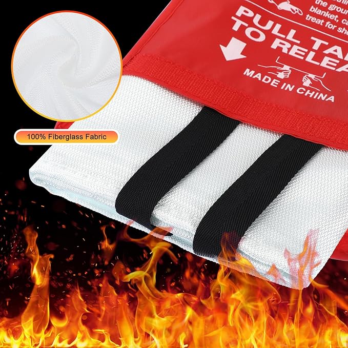 Macarrie 20 Pack Emergency Fire Blanket Bulk with Hooks and Gloves 40''x 40'' Fire Suppression Fiberglass Safety Fireproof Blanket Survival for Kitchen Home Camping Warehouse Donation Supplies
