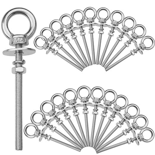24 Pack M6 Stainless Steel Eye Bolts with Nuts, 1/4" x 3" Long Lifting Ring Eye Bolt， Eye Bolts Heavy Duty for Hang Tie Down Outdoor (24, M6x77mm (1/4"x3"))