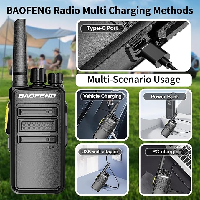 BAOFENG BD-V12B Radio 6 Pack Long Range Walkie Talkies for Adults, Portable FRS Two-Way Radios Rechargeable, with 6 Way Gang Charger,Earpiece,Typc-C Charging for School,Restaurant,Men,Birthday Gifts