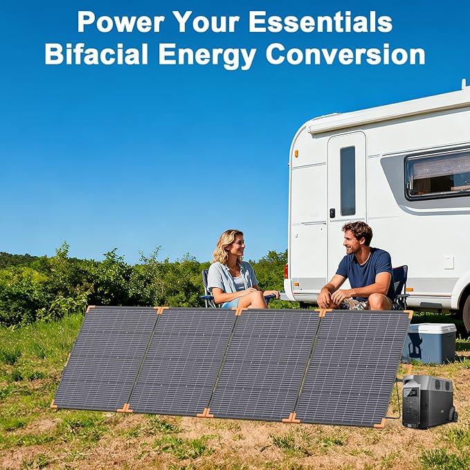 400W Bifacial Portable Solar Panel, 33V Lightweight Foldable Solar Charger for Power Station, IP68 Waterproof 23.5% High Efficiency with Adjustable Kickstands for Camping RVs Home Backup