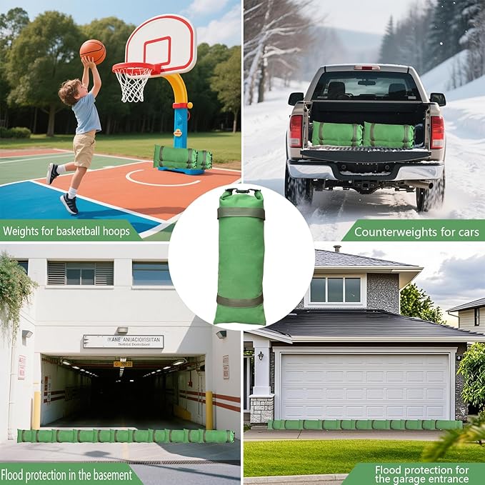 Flood Barrier Sand Bags 10Pcs Thickened Long Canvas Flood Protection Sandbags & Reusable with Insert Buckle Handle Sandbags for Emergency Flood Protection Fits Doors Garages Basement (10)