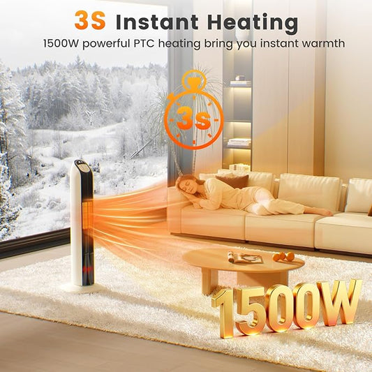 VCJ 33” Space Heater for Indoor Use, 1500W PTC Ceramic Electric Heater with Thermostat, Remote, 12H Timer, 108°Oscillation, LED Display Quiet Portable Heater for Bedroom Office