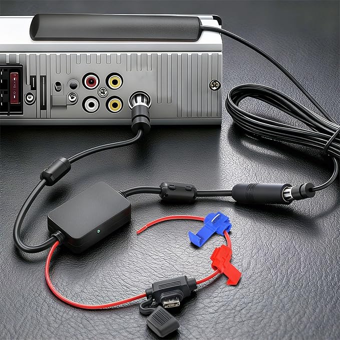 Universal Car Antenna Booster 12V Vehicle Stereo FM AM Radio Antenna Signal Booster Amplifier for Car Truck SUV Marine Boat UTV RV Audio Radio Stereo Media Head Unit Receiver