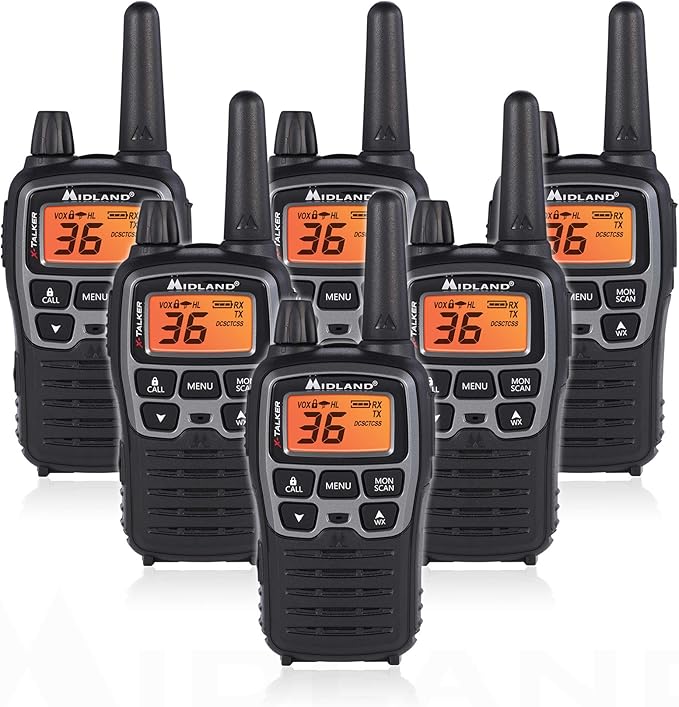 Midland T71VP3 36 Channel FRS Two-Way Radio - Up to 38 Mile Range Walkie Talkie - Black/Silver (Pack of 6)