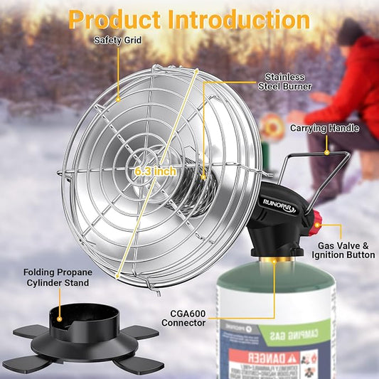 Portable Propane Heater for Camping,9,200BTU Small Outdoor Patio Garage Heater,Self-Ignition,with Foldable Gas Cylinder Holder for Tent Hiking Ice Fishing Hunting(Fuel Cylinder not included)