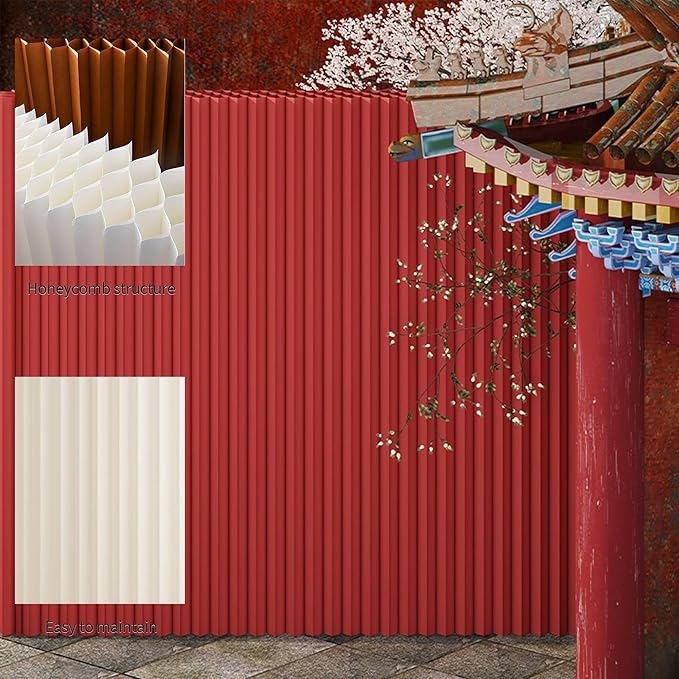Paper Room Divider, Folding Privacy Screen Lightweight Stretchable Accordion Room Divider Wall, Portable Paper Wall Divide for Home, Office, Clothing Shop (Red, L：79in x W: 17in x H：95in)