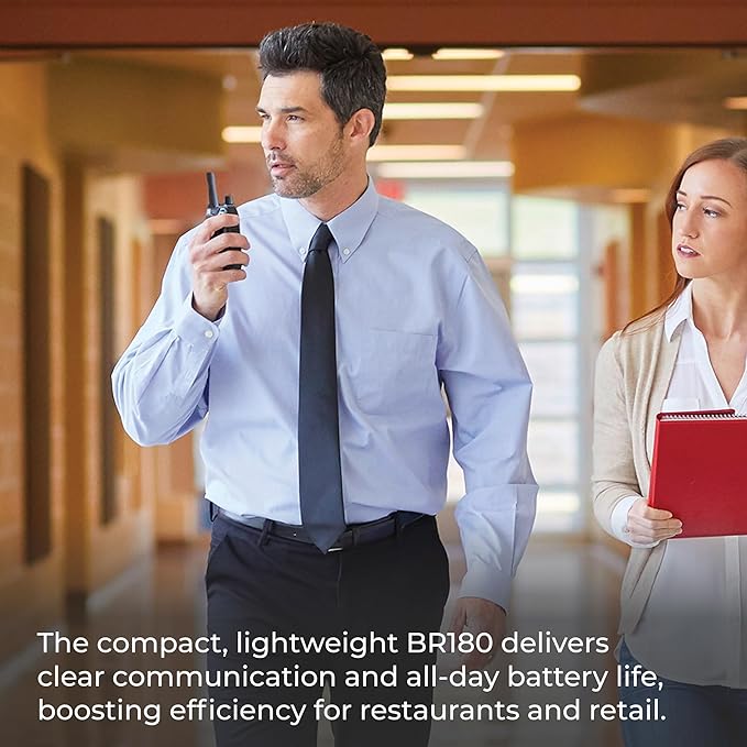 Midland BR180 BizTalk - UHF Business Two-Way Radio – 1W, 56 Channels, Headset, Desktop Charger, Rechargeable Battery – for Warehouse & Hospitality (1-Pack)