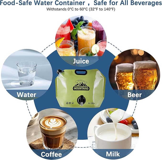 Water Jug Camping 2.1 Gallon Collapsible with Spigot, BPA Free Portable Water Pouch Foldable Water Bags for Outdoor Hiking, Travel and Emergency & Water Storage Containers (Green-1Pcs)