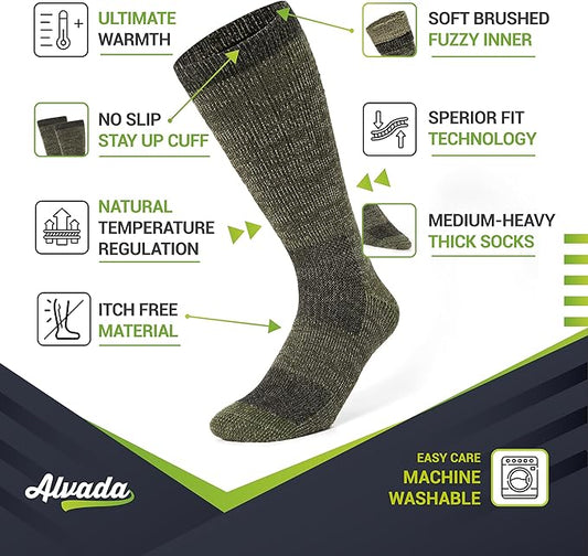 Alvada Merino Wool Hiking Socks Thermal Warm Crew Winter Boot Sock For Men & Women 3 Pairs