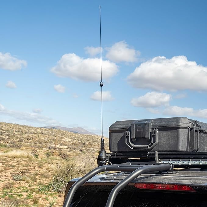 Midland MXT275 MicroMobile Two-Way GMRS Radio & MXTA26 6dB Gain Whip Antenna – Long-Range Vehicle Communication with NOAA Weather Alerts, External Antenna for Maximum Performance