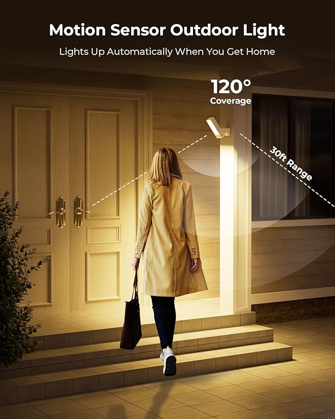 Motion Sensor Outdoor Light, 10000mAh Rechargeable 600 Lumen Battery Operated Outdoor Light with 3 Modes, 3 Color Temperatures, Waterproof Outdoor Security Lights for House, Fences, Patio