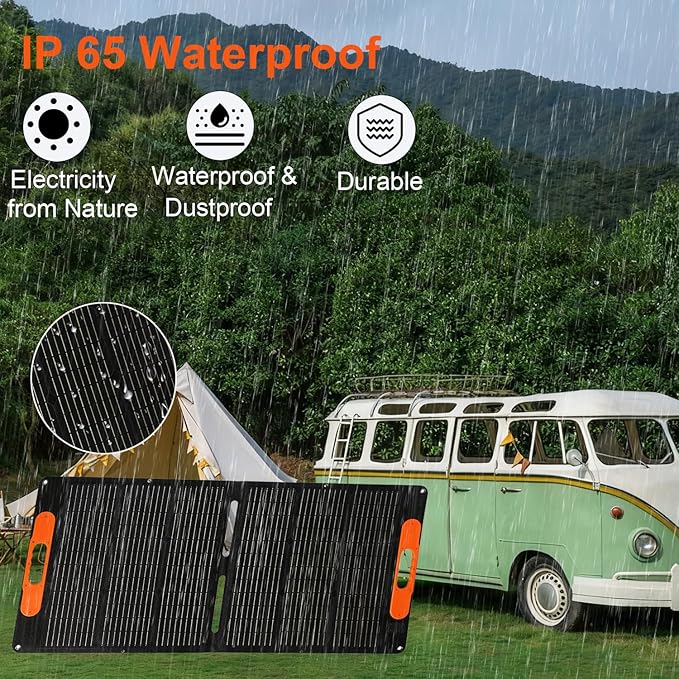 100W Portable Solar Panel for Power Station,20V Foldable Solar Panel Charger with Kickstand,MC4 Cable,Dual USB & Type-C Output,>23% High Efficiency IP65 Waterproof For Camping,Hiking,RV Trips