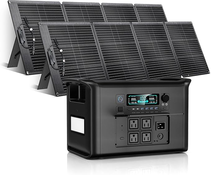Portable Power Station with 2X200W Solar Panel,2048Wh LiFePO4 Battery, 2400W AC Outlets (3400W Surge),Solar Generator for Outdoor Camping Outages RV Travel Home Backup Power（Black)