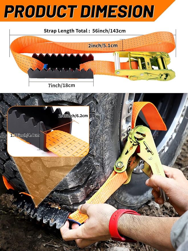 Tire Metal Gripper Traction Device Traction Straps Large for Trucks Large SUVs Anti Skid Emergency Traction Aid Straps to Get Unstuck from Snow, Mud, Ice & Sand, Fit for Jeep Wrangler JK JL Bronco