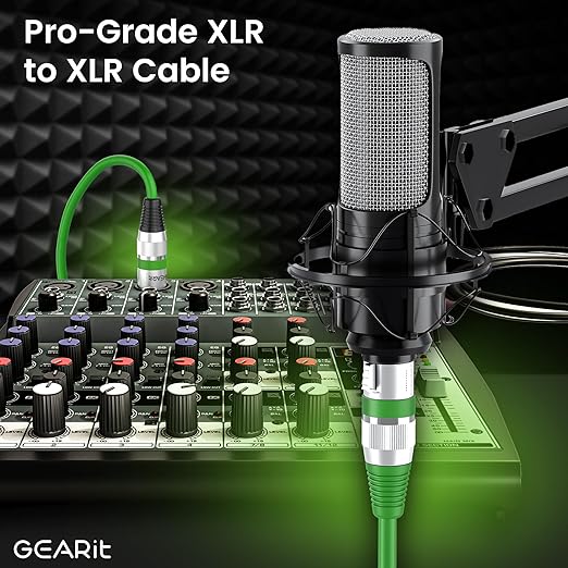 GEARit XLR Male to Female Microphone Cable (100 Feet, 1 Pack) 3-Pin Balanced Shielded Mixer, Recording Studio, Podcast - Green