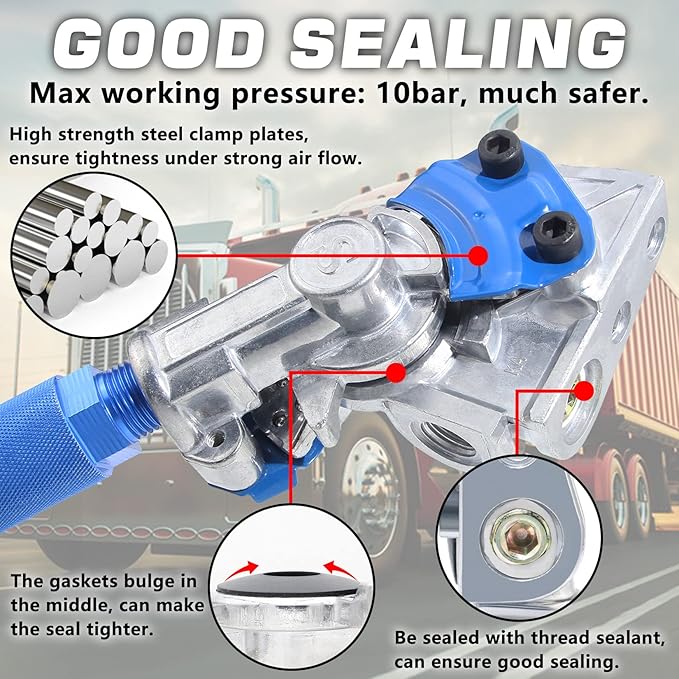 37 Degree Glad Hands Set with 2pcs Seals Universal Emergency Service Aluminum Gladhand Brake Air Hose Coupling Parts Handshake Kit Connectors for Semi Trucks Trailers Tractors, 1 Pair