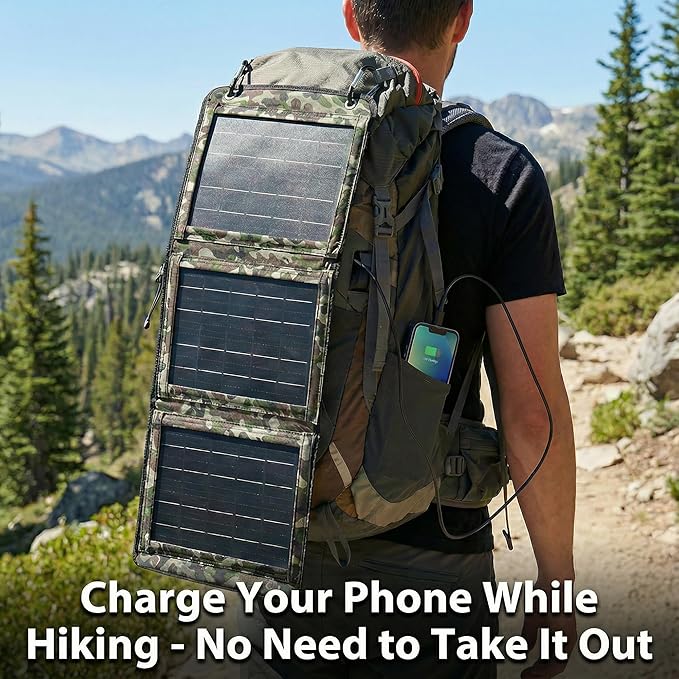 Portable Solar Panel,USB Ports 28W Power Generation Charger for Phone Camping,Hiking, Backpacking,Emergency Solar Charger Folding Waterproof Solar Panels with Carabiners (3-Panel)