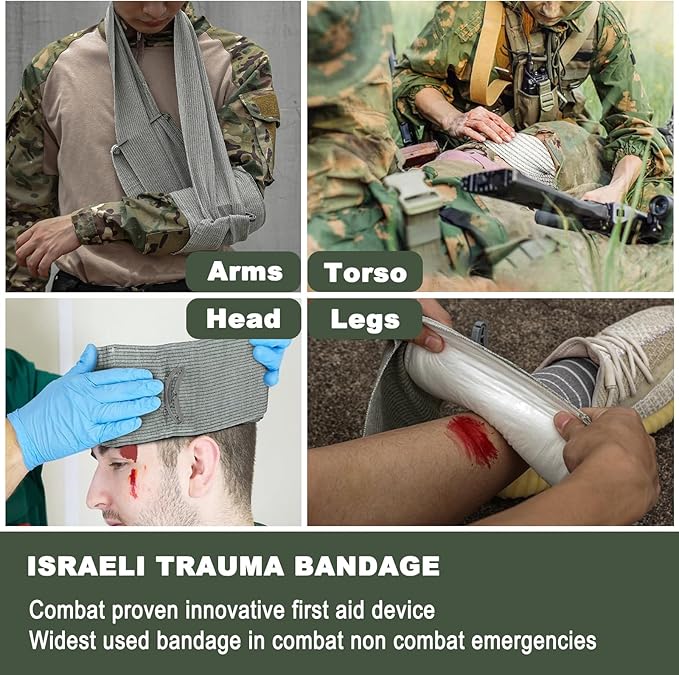 Upgrade Israeli Style Emergency Bandage, 8Pack 6 Inch Compression Bandage for Emergency Wound Dressing, First Aid and IFAK Trauma Military (6Inch-8Pcs)