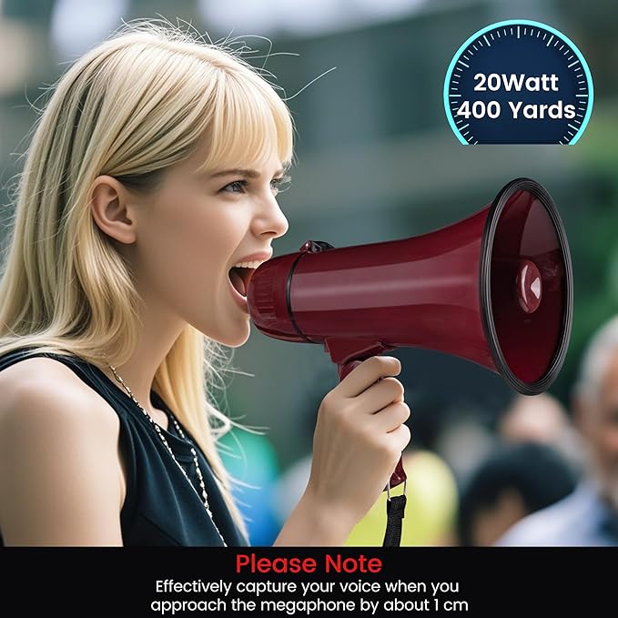 MyMealivos 20W Megaphone Bullhorn-5.4"×8.6" Portable Megaphone Built in Siren & 240s Recording, Volume Control Cover Up to 300 feet+ for Indoor and Outdoor Activities(Coffee)