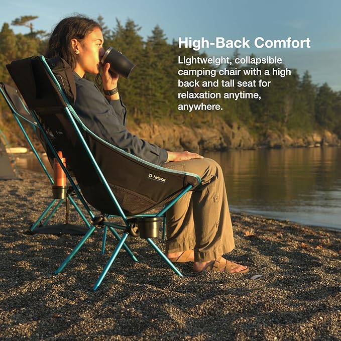 Helinox Sunset Chair Lightweight High-Back Collapsible Camping Chair Forest Green, 3.4Ibs Outdoor Chairs, Picnic Chair, Portable Camping Chair, with Side Pockets