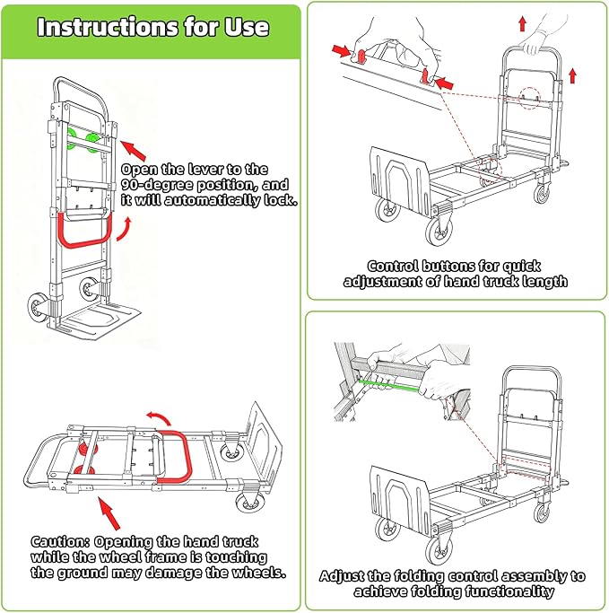 3 in 1 Folding Hand Truck, 600Lbs Capacity, Heavy Duty Collapsible Cart with Retractable Handle and 4 Rubber Wheels, Moving Dolly for Moving Home, Office, Food Service, Shopping Mall, Warehouse