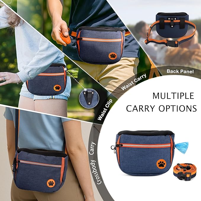 Dog Treat Pouches Bag for Training – Removable Liners, Large Opening Capacity Treat Bag with Clicker, Training Guide, Waist Strap Clip Treat Fanny Pack for Dog Training and Walking