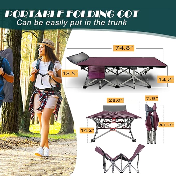 ABORON Heavy-Duty Folding Guest Bed for Adults, 500lb Capacity, Portable Extra Cot with 1217D Double Layer, Ideal for Indoor Guest Stays & Temporary Home Use
