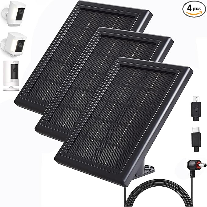Ring Camera Solar Panel Charger, 5V 3.5W Solar Charger Compatible with Ring Spotlight Cam/Stick Up Cam Battery Outdoor Wireless Surveillance Camera, 16.4ft Cable (Black, 3 Pack)