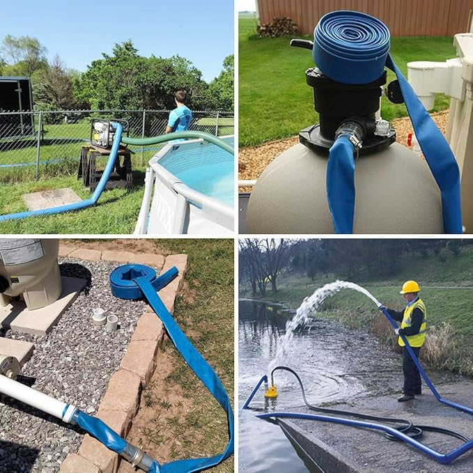 Eastran 3”Diameter x 50ft Blue Backwash Hose for Swimming Pools, 5 inch Width When Pool Hose Lay-Flat,Heavy Duty Discharge Hose Reinforced Pool Drain Hose,Draining Hoses Ideal for Water Transferring