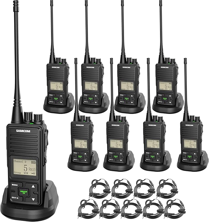 SAMCOM High Power Two Way Radio with Charger Base, FPCN10A Walkie Talkies for Adults Long Range with Earpieces, Professional UHF 2-Way Radio for Workplace Organization,Office School, 9 Packs