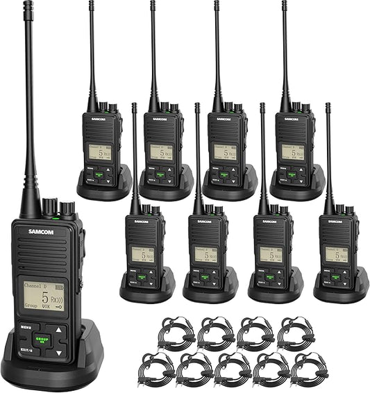 SAMCOM High Power Two Way Radio with Charger Base, FPCN10A Walkie Talkies for Adults Long Range with Earpieces, Professional UHF 2-Way Radio for Workplace Organization,Office School, 9 Packs