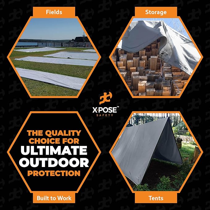 Heavy Duty Silver Poly Tarp 15' X 30' - Multipurpose Protective Cover - Durable, Waterproof, Weather Proof, Rip and Tear Resistant - Extra Thick 12 Mil Polyethylene - by Xpose Safety