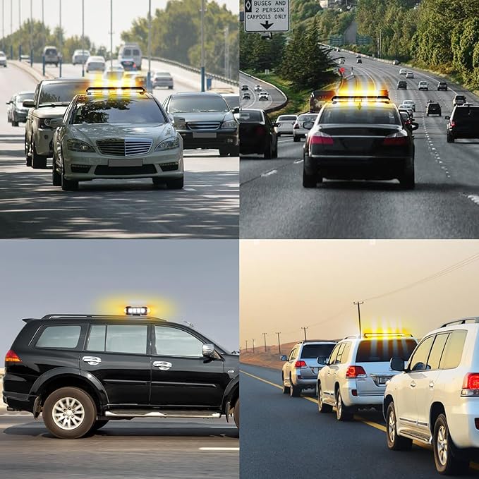 38" Amber Yellow Rooftop Beacon Warning Emergency Flashing Snow Plow Light Bar Double Side Strobe Light Traffic Advisor with Magnetic Base for Tow Work Truck Pickup (Amber/White/Amber)