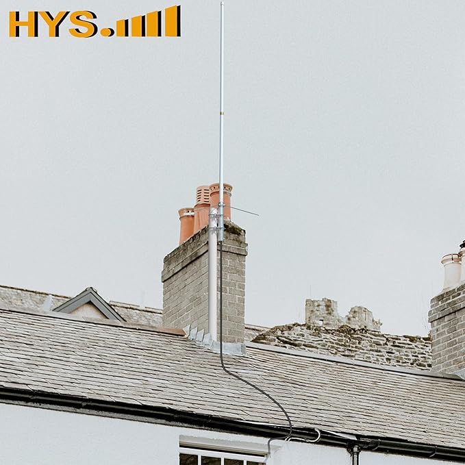HYS 200W GMRS Base Antenna 5/8 Wave 7.2dBi Pre-Tuned 462-467MHz for Motorola Repeater GR1225 GR500, Midland Anytone Mobile Radio, Fiberglass Omnidirectional